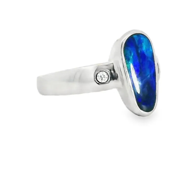 Australian Opal Cutters Australian Doublet Opal Ring Set in Sterling Silver Rings