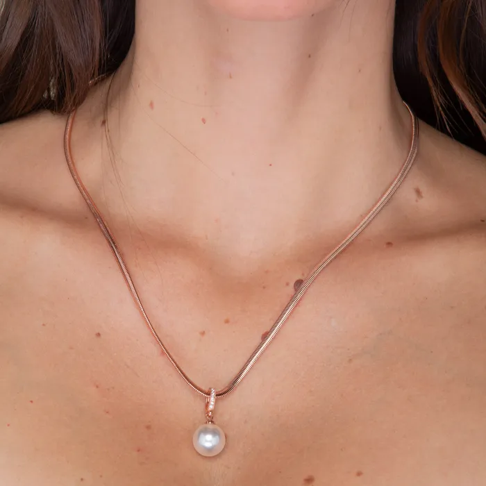Camile Stone Herringbone Pearl Drop Chain Necklace Necklaces