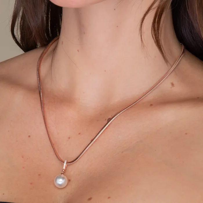 Camile Stone Herringbone Pearl Drop Chain Necklace Necklaces