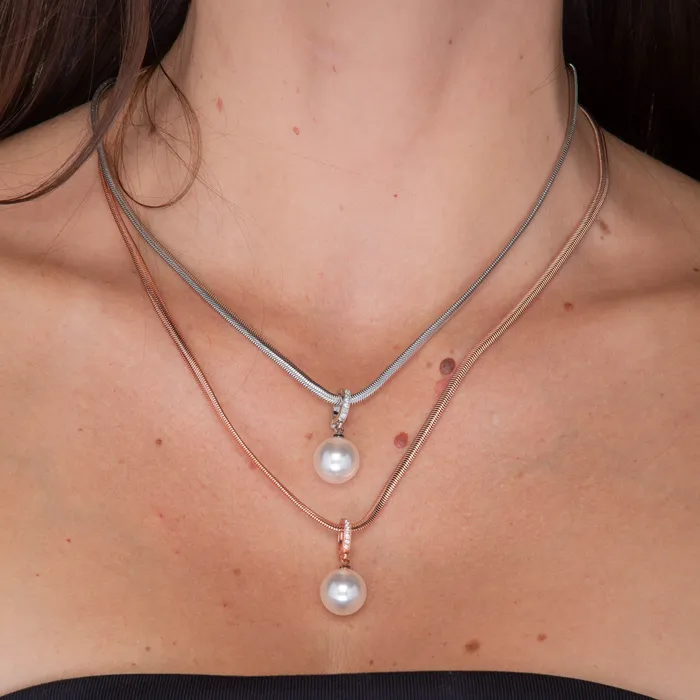 Camile Stone Herringbone Pearl Drop Chain Necklace Necklaces