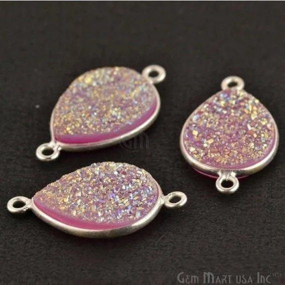 Clearance Titanium Druzy 12x16mm Pears Silver Double Bail Gemstone Connector GemMartUSA Rings