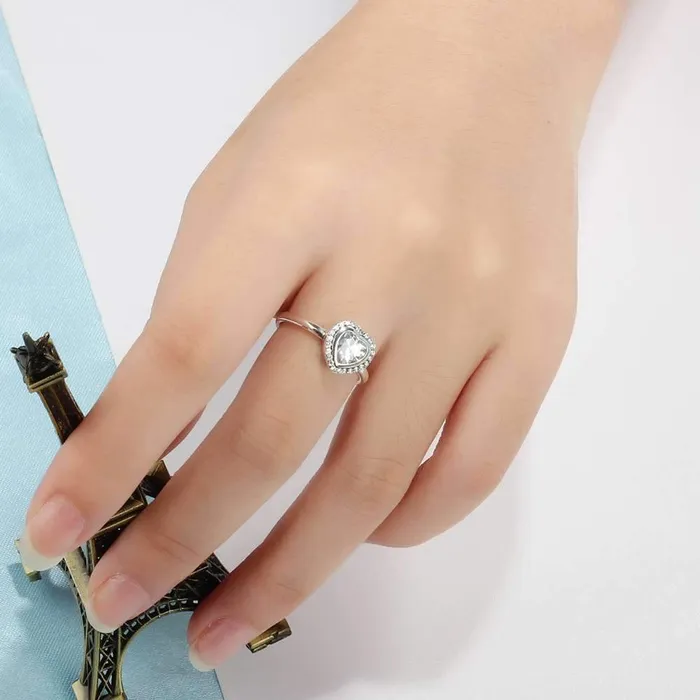 customjewelryan Rings Solid 925 Sterling Silver Female Rings Heart Shape 9mm Wide Rings with Silver Heart Inserted