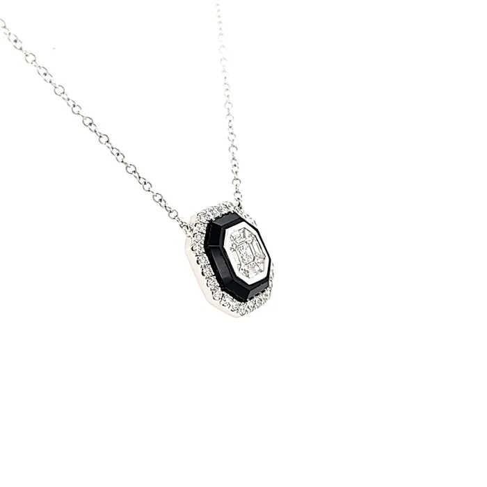 Doves Necklaces White Gold Black Onyx Diamond Necklace I7735
