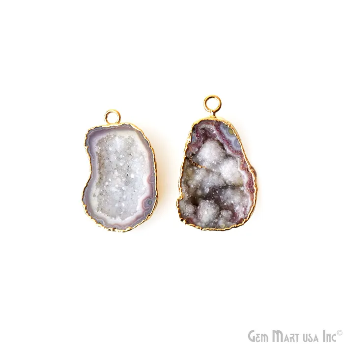 Earrings GemMartUSA Geode Druzy 24x33mm Organic Gold Electroplated Single Bail Gemstone Earring Connector 1 Pair Earrings GemMartUSA Geode Druzy 24x33mm Organic Gold Electroplated Single Bail Gemstone Earring Connector 1 Pair