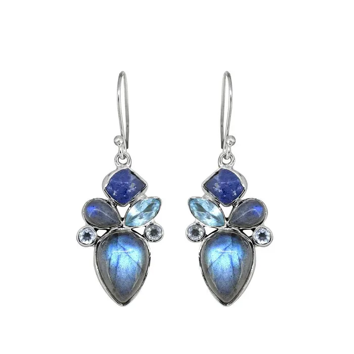 Earrings Rough Tanzanite Labradorite Solid 925 Sterling Silver Dangle Earrings Jewelry YoTreasure
