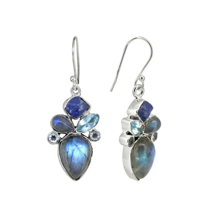 Earrings Rough Tanzanite Labradorite Solid 925 Sterling Silver Dangle Earrings Jewelry YoTreasure
