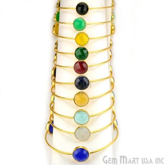 GemMartUSA Bracelets Citrine 14mm Round Shape Gold Plated Stacking Bangle Bracelet