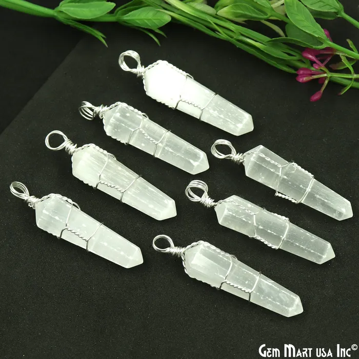GemmartUSA Necklaces Healing Point Pendant 49x11mm Silver Wire Wrapped GemmartUSA Necklaces Healing Point Pendant 49x11mm Silver Wire Wrapped