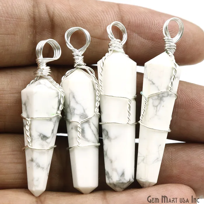 GemmartUSA Necklaces Healing Point Pendant 49x11mm Silver Wire Wrapped GemmartUSA Necklaces Healing Point Pendant 49x11mm Silver Wire Wrapped