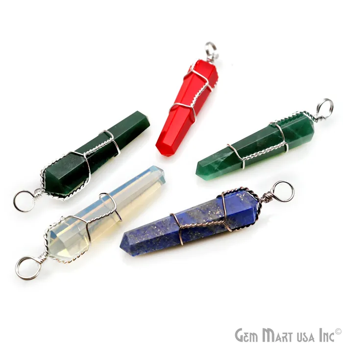 GemmartUSA Necklaces Healing Point Pendant 49x11mm Silver Wire Wrapped GemmartUSA Necklaces Healing Point Pendant 49x11mm Silver Wire Wrapped