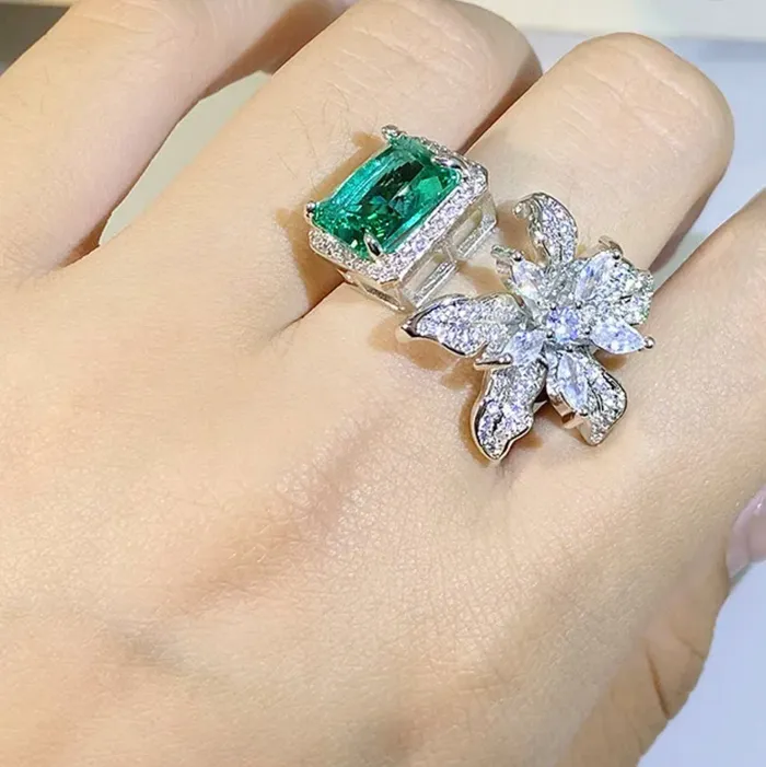 Minx London Rings Green Diamond Ring Womens Fashion Ring Big Green Diamond Ring Green Gemstone Ring Womens Statement Ring Diamond Flower Ring