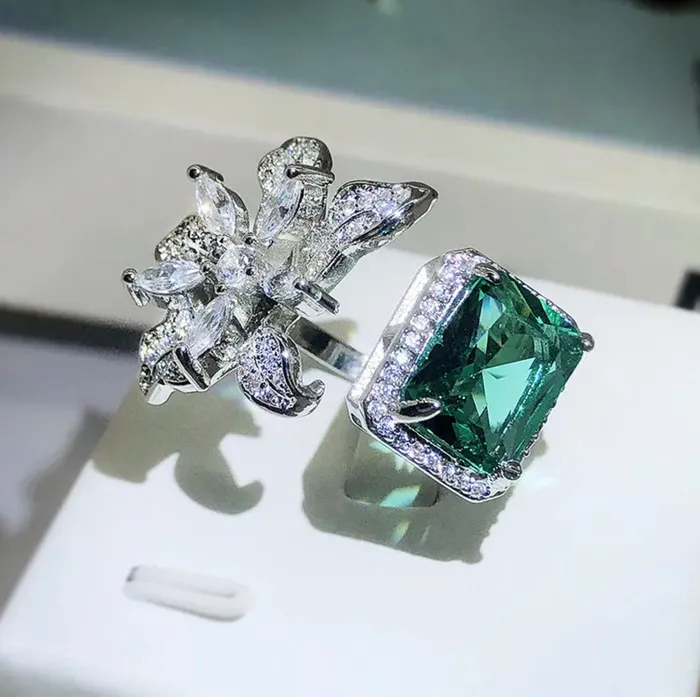Minx London Rings Green Diamond Ring Womens Fashion Ring Big Green Diamond Ring Green Gemstone Ring Womens Statement Ring Diamond Flower Ring