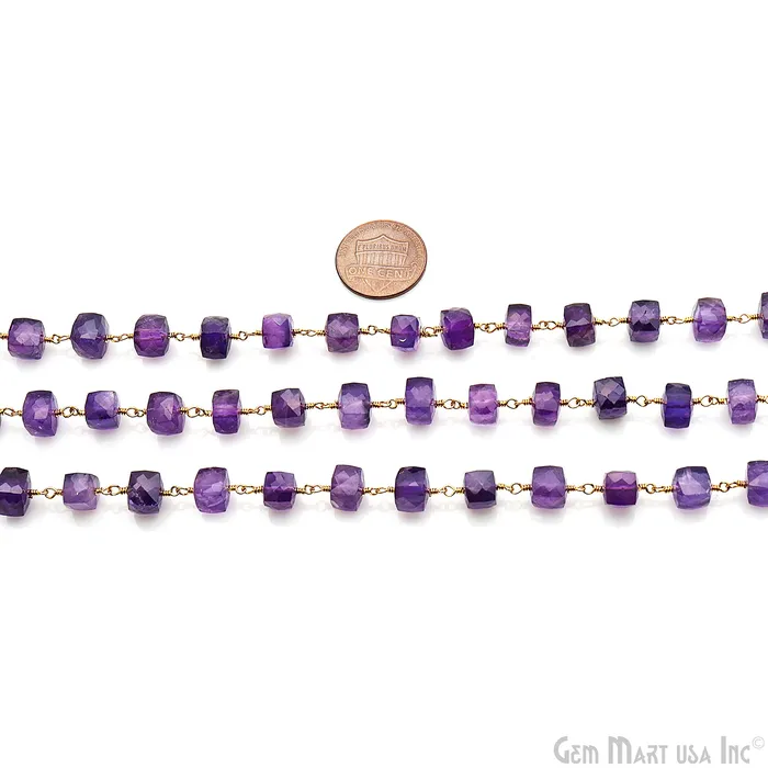 PreStyled Sets GemMartUSA Amethyst Faceted Box 67mm Gold Wire Wrapped Rosary Chain PreStyled Sets GemMartUSA Amethyst Faceted Box 67mm Gold Wire Wrapped Rosary Chain