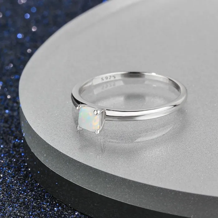 Square Opal Stone Solid 925 Sterling Silver Ring Elegant Wedding Jewelry Gifts For Women customjewelryan Rings