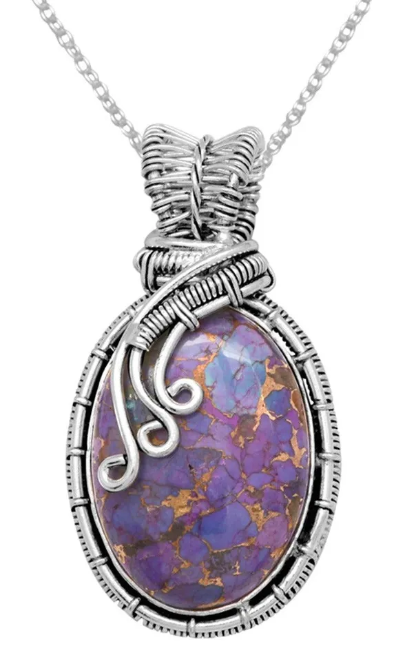 YoTreasure Necklaces Purple Copper Turquoise 925 Solid Sterling Silver Pendant Jewelry YoTreasure Necklaces Purple Copper Turquoise 925 Solid Sterling Silver Pendant Jewelry
