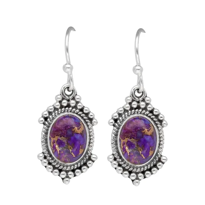 YoTreasure Purple Copper Turquoise Solid 925 Sterling Silver Dangle Earrings Jewelry Earrings YoTreasure Purple Copper Turquoise Solid 925 Sterling Silver Dangle Earrings Jewelry Earrings