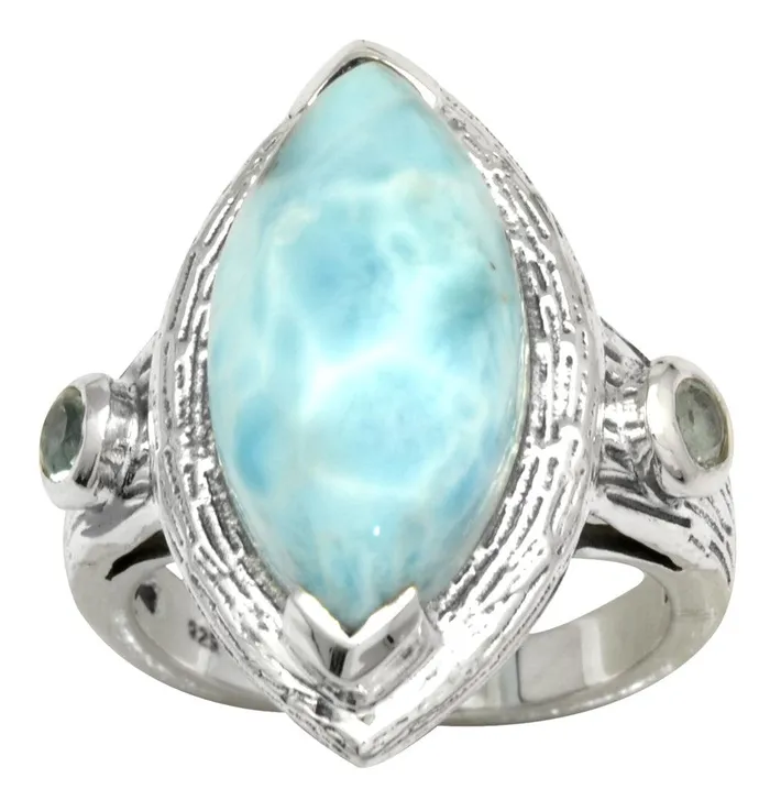YoTreasure Rings Larimar Blue Topaz Solid 925 Sterling Silver Ring Jewelry