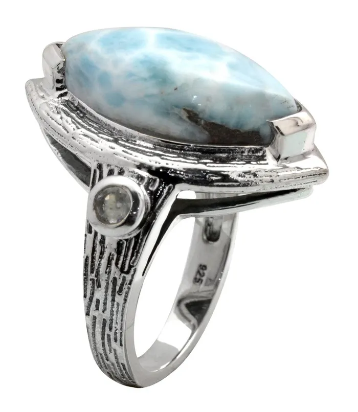 YoTreasure Rings Larimar Blue Topaz Solid 925 Sterling Silver Ring Jewelry