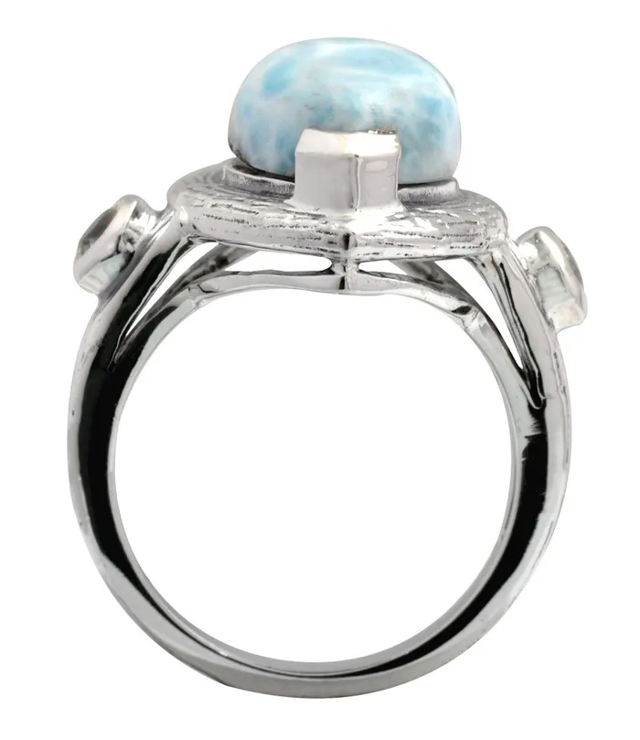 YoTreasure Rings Larimar Blue Topaz Solid 925 Sterling Silver Ring Jewelry
