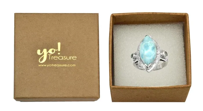 YoTreasure Rings Larimar Blue Topaz Solid 925 Sterling Silver Ring Jewelry