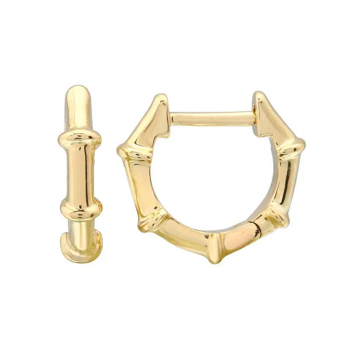 14K Gold Bamboo Huggie Earrings Izakov Diamonds Fine Jewelry Earrings