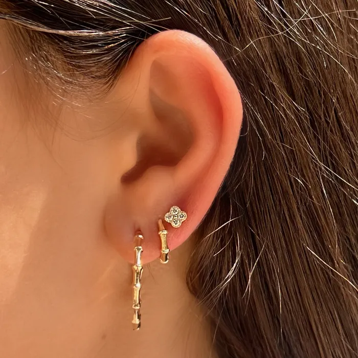 14K Gold Bamboo Huggie Earrings Izakov Diamonds Fine Jewelry Earrings