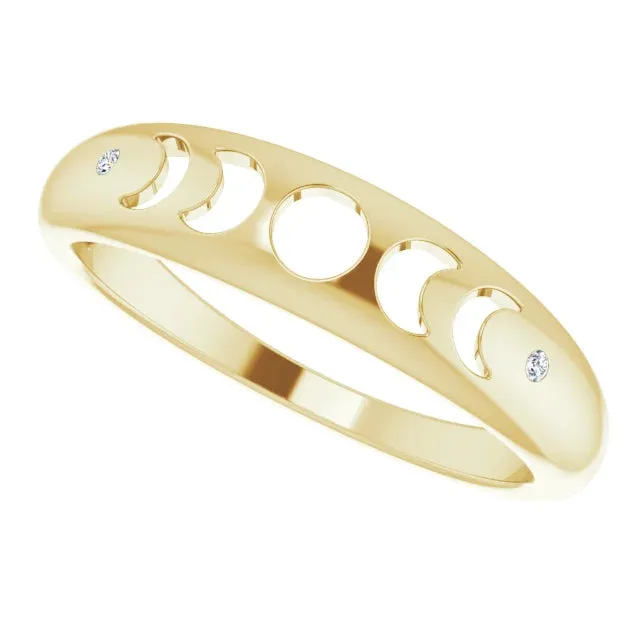 302 Fine Jewelry Rings Moon Phase Natural Diamond Ring Solid 14K White Yellow Rose Gold or Silver