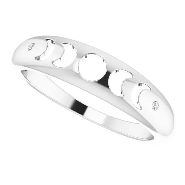 302 Fine Jewelry Rings Moon Phase Natural Diamond Ring Solid 14K White Yellow Rose Gold or Silver
