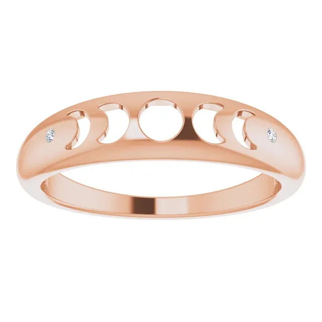 302 Fine Jewelry Rings Moon Phase Natural Diamond Ring Solid 14K White Yellow Rose Gold or Silver