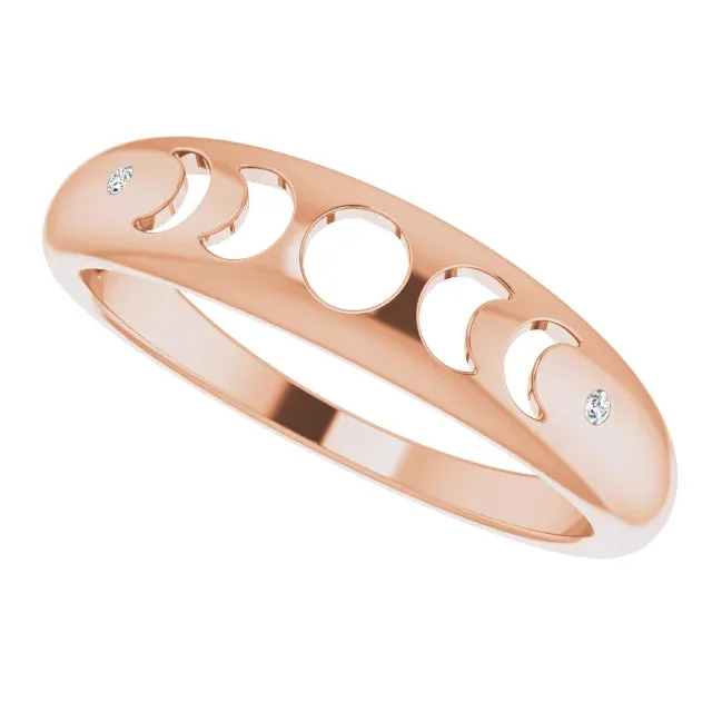 302 Fine Jewelry Rings Moon Phase Natural Diamond Ring Solid 14K White Yellow Rose Gold or Silver