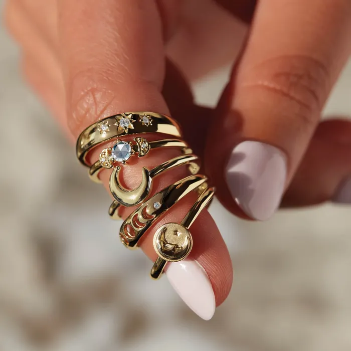 302 Fine Jewelry Rings Moon Phase Natural Diamond Ring Solid 14K White Yellow Rose Gold or Silver
