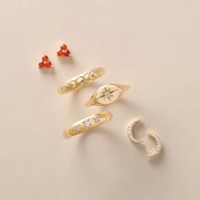 302 Fine Jewelry Rings Moon Phase Natural Diamond Ring Solid 14K White Yellow Rose Gold or Silver
