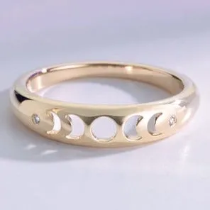 302 Fine Jewelry Rings Moon Phase Natural Diamond Ring Solid 14K White Yellow Rose Gold or Silver