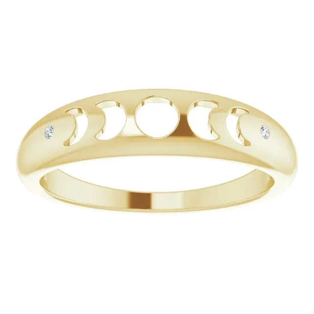 302 Fine Jewelry Rings Moon Phase Natural Diamond Ring Solid 14K White Yellow Rose Gold or Silver