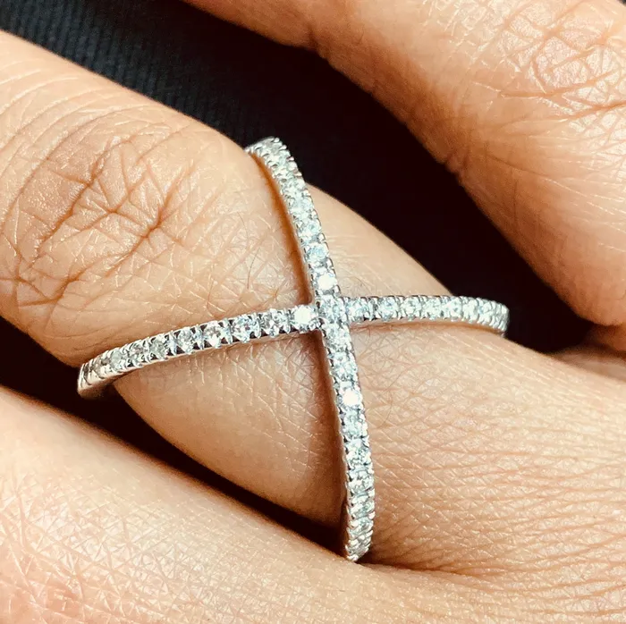 Beauvince Rings Xena Diamond Cross Ring 057 ct Diamonds in White Gold