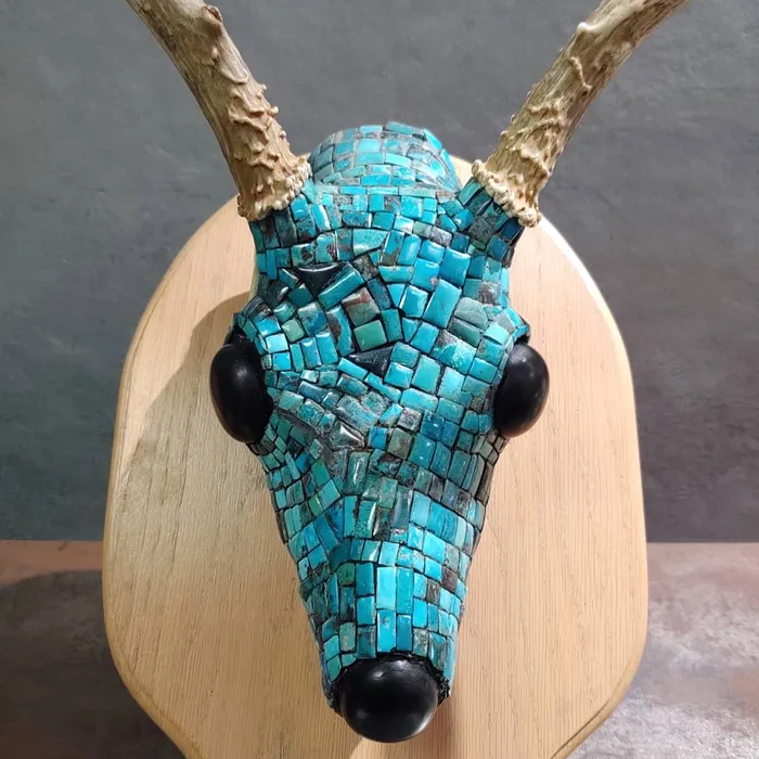 Crown Jewels Coin Rings Inlaid Turquoise Skull 8 Points Artist Unknown