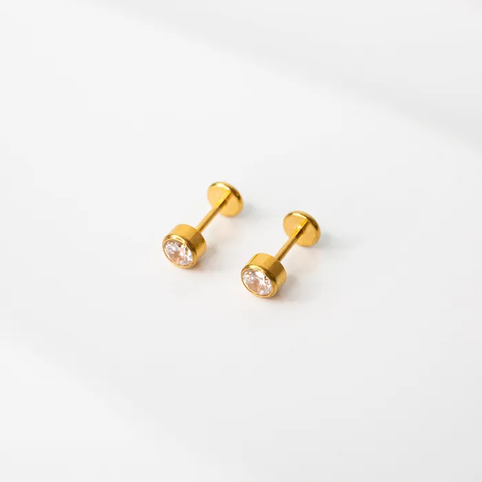 Earrings Grayling Crystal Round Bezel Set Titanium Flat Back Sleeper Earrings