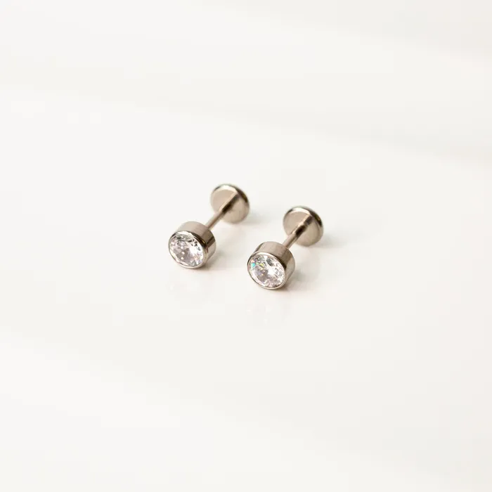 Earrings Grayling Crystal Round Bezel Set Titanium Flat Back Sleeper Earrings