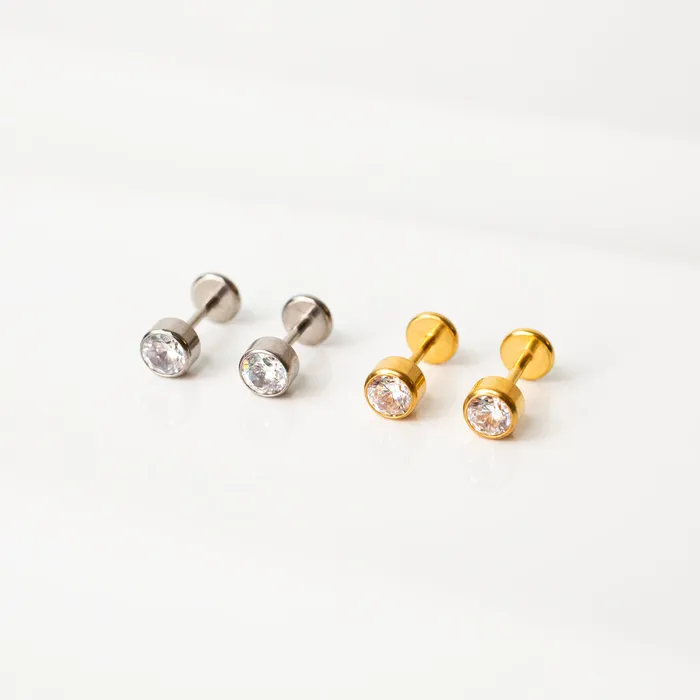 Earrings Grayling Crystal Round Bezel Set Titanium Flat Back Sleeper Earrings