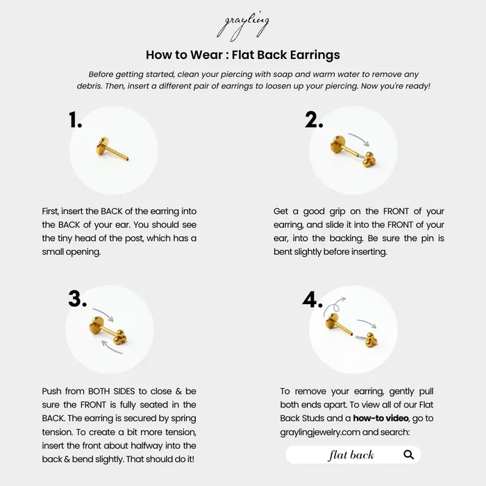 Earrings Grayling Tinsel Solitaire Round Flat Back Sleeper Earrings 14K Solid Gold