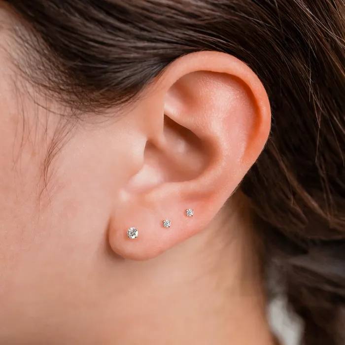 Earrings Grayling Tinsel Solitaire Round Flat Back Sleeper Earrings 14K Solid Gold