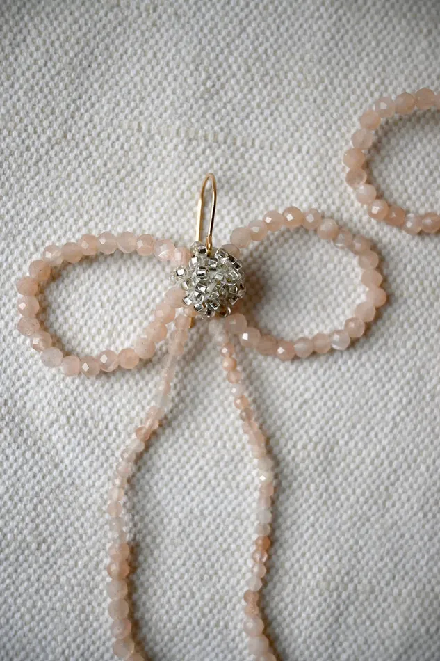 Earrings Jacki Holland Peach Moonstone Bow Earrings