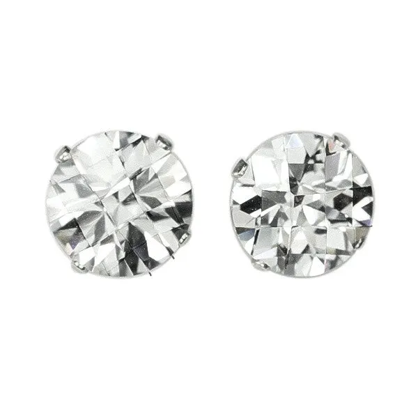 Earrings Teeda EZ2560 Round Briolette Cut CZ Stud Earrings 9mm