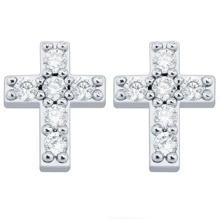 Earrings The Icetruck Mini Iced Cross Earrings in 14k White Vermeil