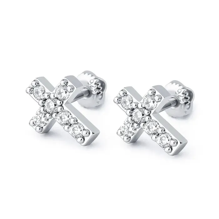 Earrings The Icetruck Mini Iced Cross Earrings in 14k White Vermeil Earrings The Icetruck Mini Iced Cross Earrings in 14k White Vermeil