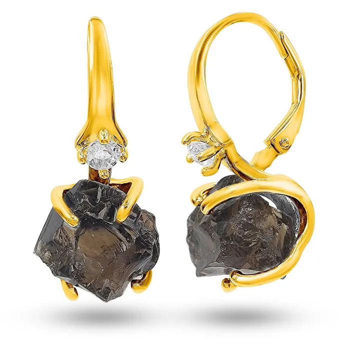 Earrings Uniquelan Jewelry Raw Smoky Quartz Drop Earrings Earrings Uniquelan Jewelry Raw Smoky Quartz Drop Earrings
