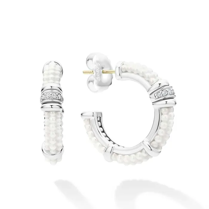 Earrings White Caviar Ceramic and Diamond Hoop Earrings LAGOS