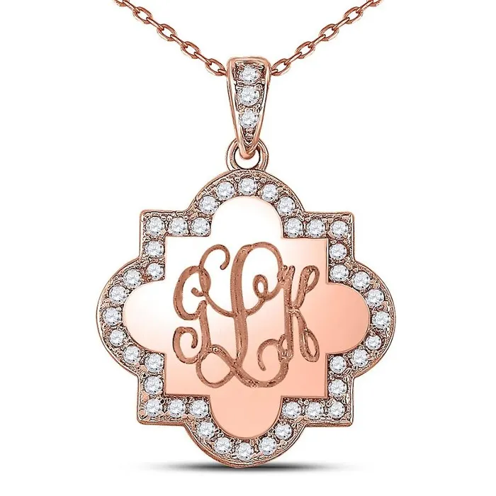 Engraved Jewelry Sterling Silver Quatrefoil Necklace Necklaces