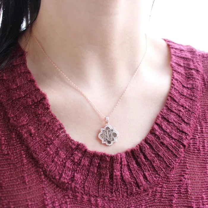 Engraved Jewelry Sterling Silver Quatrefoil Necklace Necklaces