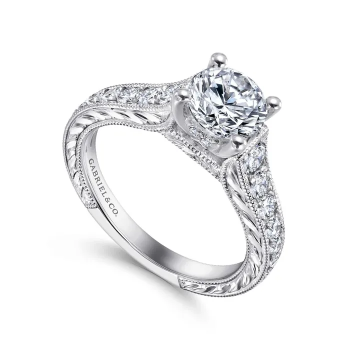 Gabriel 14K White Gold 56ctw Vintage Inspired Style Diamond SemiMount Engagement Ring GABRIEL CO Rings Gabriel 14K White Gold 56ctw Vintage Inspired Style Diamond SemiMount Engagement Ring GABRIEL CO Rings